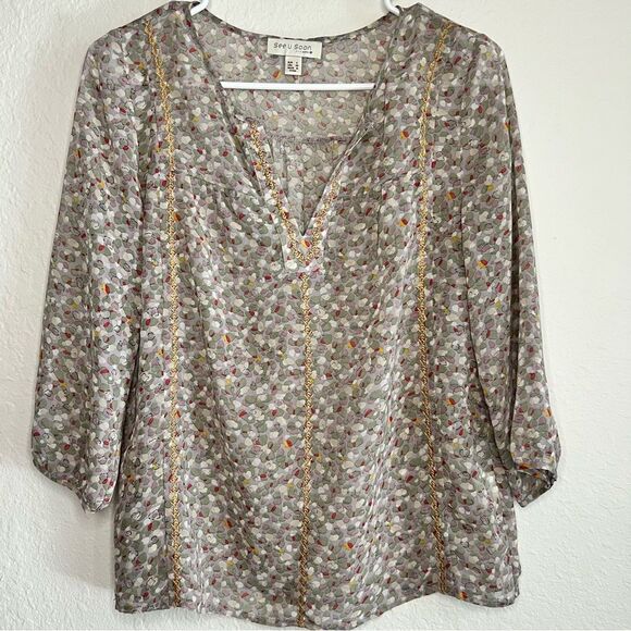 SEE U SOON sheer top. EUC Embroidered. XS - Picture 1 of 5